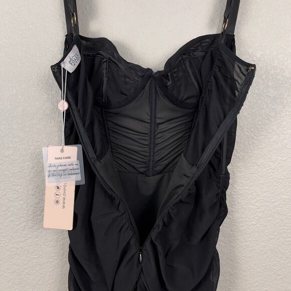 Oh Polly Sheer Perfection Mesh Corset Underwired Mini Dress Black 4 Ruched NWT - Picture 11 of 16